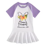 Girls Rainbow Happy Easter Bunny Flower Long And Short Sleeve Casual Skirt