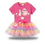 Girl Two Pieces Rainbow TuTu Happy Easter Bunny Flower Egg Princess Bubble Skirt