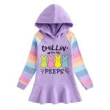 Girls Rainbow Happy Easter Chillin With My Peeps Long And Short Sleeve Casual Skirt
