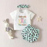 Baby Girls Happy Easter Two Pieces Chillin' with My Peeps T-shirts and Leopard Shorts Set