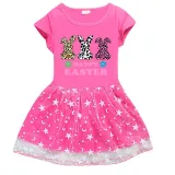 Girls Yarn Skirt Happy Easter Rabbits Long And Short Sleeve Dress