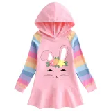 Girls Rainbow Happy Easter Smile Bunny Long And Short Sleeve Casual Skirt