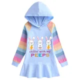 Girls Rainbow Happy Easter Chillin With My Peeps Bunny Long And Short Sleeve Casual Skirt
