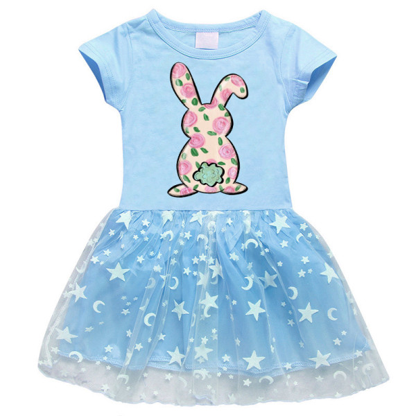 Girls Yarn Skirt Happy Easter Bunny Flower Butterfly Long And Short Sleeve Dress