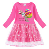 Girls Yarn Skirt Happy Easter Egg Bunny Long And Short Sleeve Dress