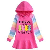 Girls Rainbow Happy Easter Chillin With My Peeps Long And Short Sleeve Casual Skirt