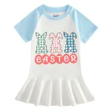 Girls Rainbow Happy Easter Rabbits Long And Short Sleeve Casual Skirt