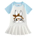 Girls Rainbow Happy Easter Bunny With Glasses Long And Short Sleeve Casual Skirt