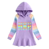Girls Rainbow Happy Easter Colorful Hop Slogan Long And Short Sleeve Casual Skirt