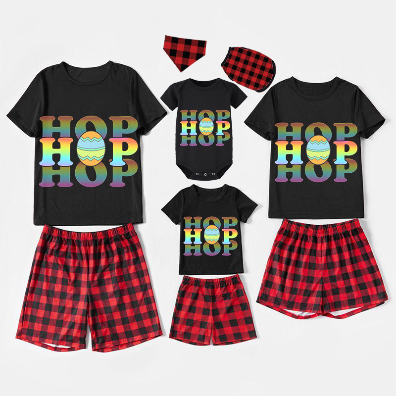 Easter Family Matching Pajamas Exclusive Design Happy Easter Colorful Hop Egg Black Pajamas Set