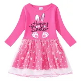 Girls Yarn Skirt Happy Easter Bunny Love Long And Short Sleeve Dress