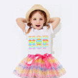 Girl Two Pieces Rainbow TuTu Happy Easter Colorful Hop Slogan Princess Bubble Skirt