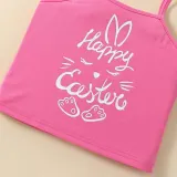 Baby Girls Happy Easter Two Pieces Rabbit Camisoles and Floral Shorts Set