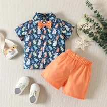 Baby Boys Happy Easter Two Pieces Rabbit Short Sleeve Shirts and Shorts Set