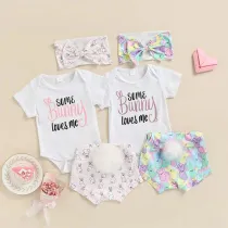 Baby Girls Happy Easter Some Bunny Loves Me Suits and Bow Headband