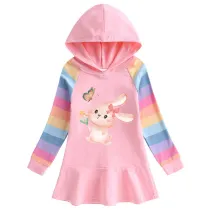 Girls Rainbow Happy Easter Bunny Flower Butterfly Long And Short Sleeve Casual Skirt