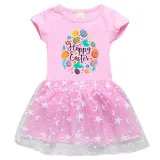 Girls Yarn Skirt Happy Easter Egg Elements Long And Short Sleeve Dress
