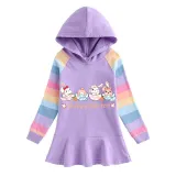 Girls Rainbow Happy Easter Egg Bunny Long And Short Sleeve Casual Skirt