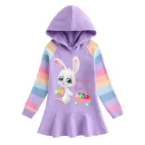 Girls Rainbow Happy Easter Egg Bunny Princess Long And Short Sleeve Casual Skirt