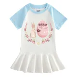 Girls Rainbow Happy Easter Bunny Flower Egg Long And Short Sleeve Casual Skirt