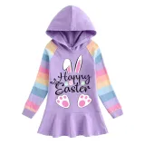 Girls Rainbow Happy Easter Bunny Love Long And Short Sleeve Casual Skirt