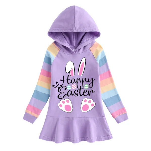 Girls Rainbow Happy Easter Bunny Love Long And Short Sleeve Casual Skirt