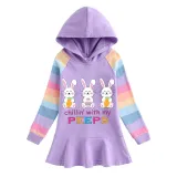 Girls Rainbow Happy Easter Chillin With My Peeps Bunny Long And Short Sleeve Casual Skirt