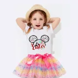 Girl Two Pieces Rainbow TuTu Happy Easter Cartoon Mouse Princess Bubble Skirt