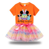 Girl Two Pieces Rainbow TuTu Happy Easter Cartoon Mice Eggs Princess Bubble Skirt