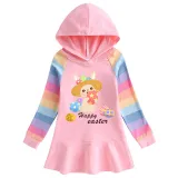 Girls Rainbow Happy Easter Egg Bunny Long And Short Sleeve Casual Skirt