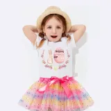 Girl Two Pieces Rainbow TuTu Happy Easter Bunny Flower Egg Princess Bubble Skirt