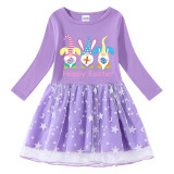 Girls Yarn Skirt Happy Easter Gnomies Bunny Long And Short Sleeve Dress