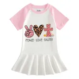 Girls Rainbow Happy Easter Peace Love Cross Long And Short Sleeve Casual Skirt
