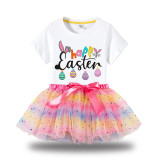 Girl Two Pieces Rainbow TuTu Happy Easter Eggs Princess Bubble Skirt