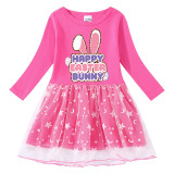 Girls Yarn Skirt Happy Easter Bunny Slogan Long And Short Sleeve Dress