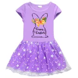 Girls Yarn Skirt Happy Easter Bunny Flower Long And Short Sleeve Dress
