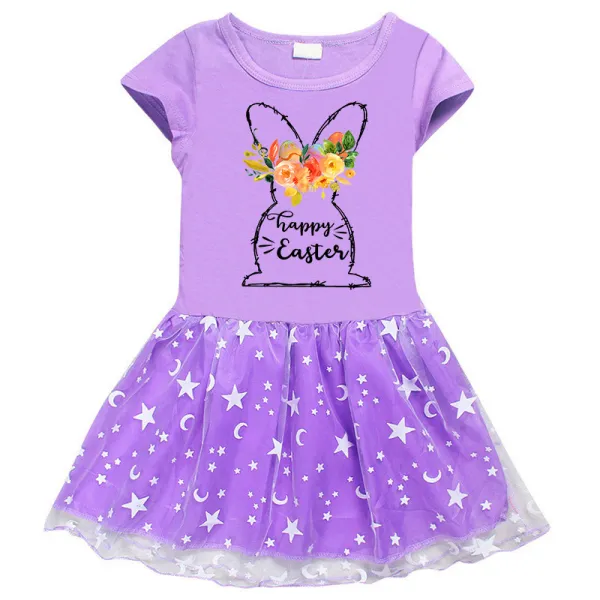 Girls Yarn Skirt Happy Easter Bunny Flower Long And Short Sleeve Dress