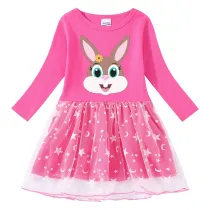 Girls Yarn Skirt Happy Easter Cute Bunny Long And Short Sleeve Dress
