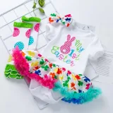 Baby Girls My First Easter 3 Pieces Short Suits Colorful Tutu Dress and Baby Socks