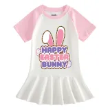 Girls Rainbow Happy Easter Bunny Slogan Long And Short Sleeve Casual Skirt