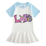 Girls Rainbow Happy Easter Bunny Love Long And Short Sleeve Casual Skirt