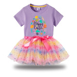 Girl Two Pieces Rainbow TuTu Happy Easter Egg Elements Princess Bubble Skirt