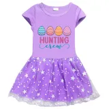 Girls Yarn Skirt Happy Easter Hunting Crew Eggs Long And Short Sleeve Dress