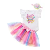 Baby Girls My First Easter Coloured Eggs 2 Pieces Short Suits Tutu Dress and Headscarf