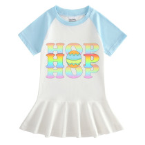 Girls Rainbow Happy Easter Colorful Hop Slogan Long And Short Sleeve Casual Skirt