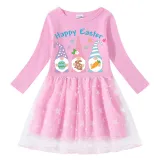 Girls Yarn Skirt Happy Easter Gnomies Long And Short Sleeve Dress