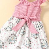 Toddler Girls Easter Holiday Bowknot Wreath Rabbit Floral Dress