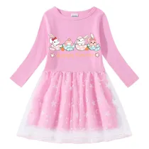 Girls Yarn Skirt Happy Easter Egg Bunny Long And Short Sleeve Dress
