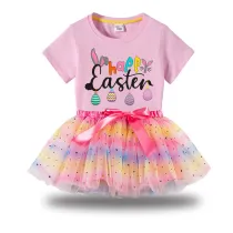 Girl Two Pieces Rainbow TuTu Happy Easter Eggs Princess Bubble Skirt