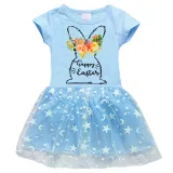 Girls Yarn Skirt Happy Easter Bunny Flower Long And Short Sleeve Dress